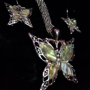 green butterfly necklace & earrings